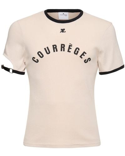 Courreges Logo Print Cotton T-shirt W/buckle - Natural