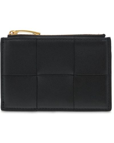 Bottega Veneta Intreccio Leather Zip Card Holder - Black