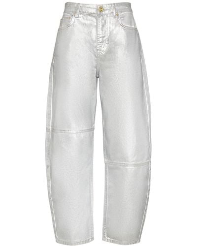 Ganni Foil Coated Denim Jeans - White