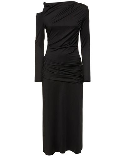 Victoria Beckham Ruched Stretch Jersey Midi Dress - Black