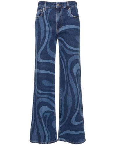 Emilio Pucci Marmo Printed Wide Jeans - Blue