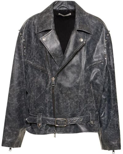 Alessandra Rich Studded Leather Oversize Biker Jacket - Black