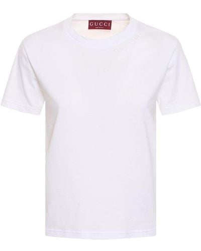 Gucci T-shirt in jersey di cotone con ricamo - Bianco