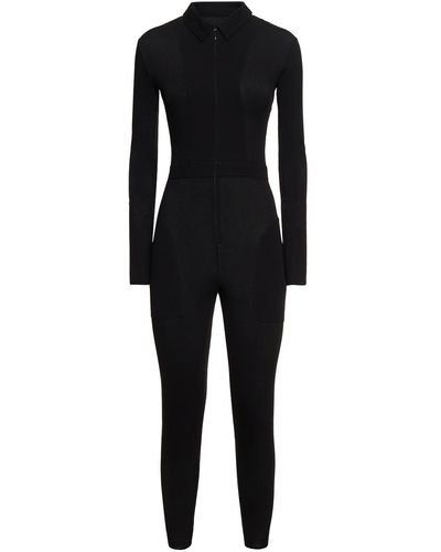 Yohji Yamamoto Jersey-jumpsuit Mit Reißverschluss Und Hemdkragen - Schwarz