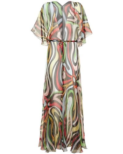 Emilio Pucci Silk Chiffon Marmo Print Robe Dress - Multicolor
