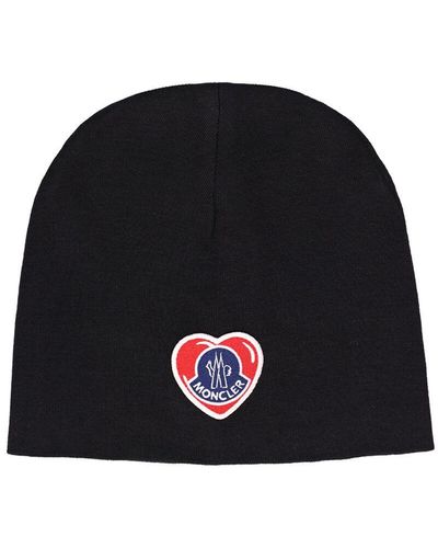 Moncler Heart Patch Wool Tricot Beanie Hat - Black