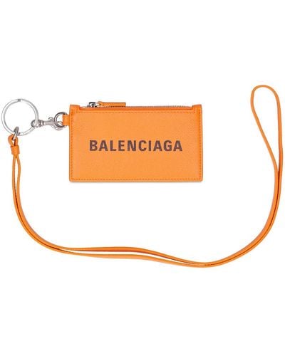 Balenciaga Faux Leather Zip Card Holder W/ Keyring - Orange