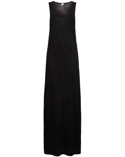 Totême Scoop Neck Viscose Jersey Long Dress - Black