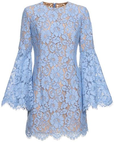 Michael Kors Floral Lace Cotton Blend Mini Dress - Blue