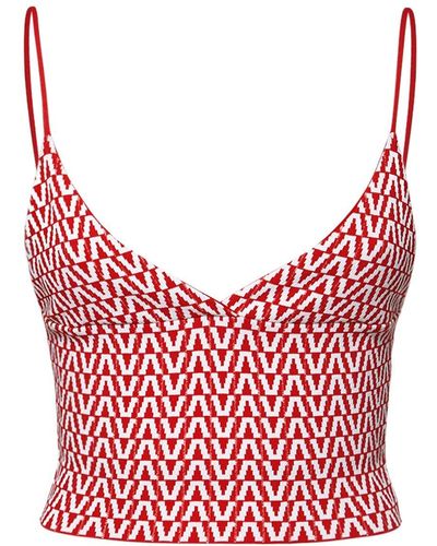 Valentino Crop Top En Maille Stretch Jacquard - Rouge