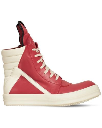 Rick Owens Geobasket Leather High Top Sneakers - Red