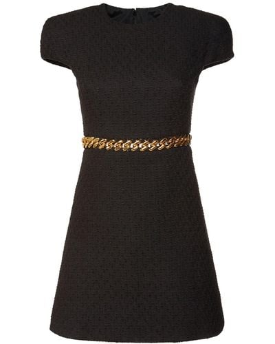 Versace Vestido De Tweed De Algodón Con Cadena - Negro