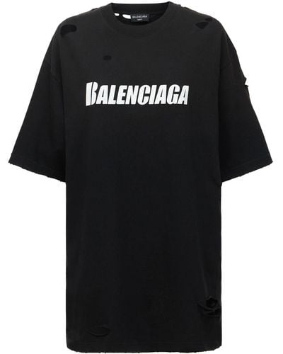 Balenciaga Oversized Distressed Logo Jersey T-shirt - Black