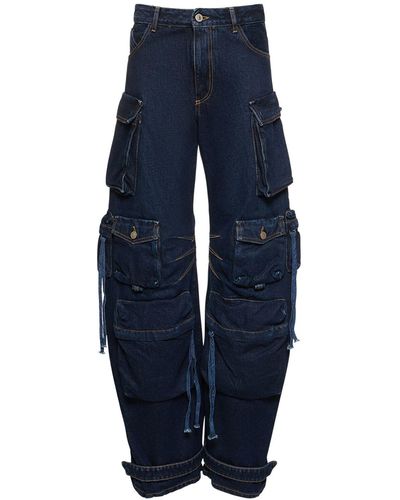 The Attico Fern Low Rise Wide Denim Cargo Jeans - Blue