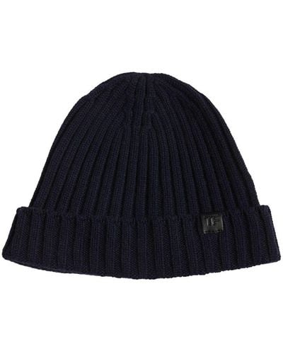 Tom Ford Cashmere Ribbed Beanie Hat - Blue