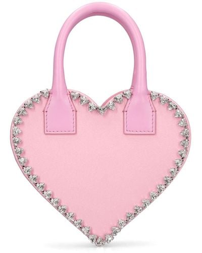Mach & Mach Small Audrey Heart Satin Top Handle Bag - Pink