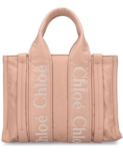 Chloé Mini Handtasche Aus Nylon "woody" - Pink