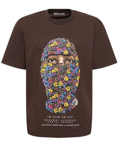 ih nom uh nit Multi-flower Mask T-shirt - Brown