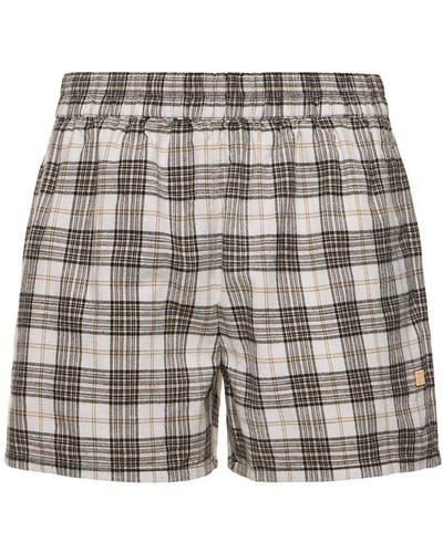 Acne Studios Cotton Twill Checked Shorts - White