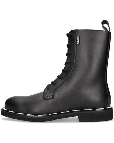 Moschino Logo Faux Leather Combat Boots - Black