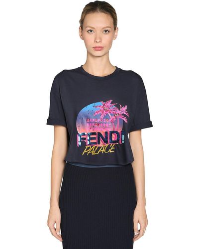 Fendi T-shirt en jersey de coton imprimé " palace" - Bleu