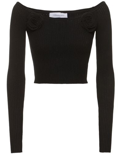 Blumarine Viscose Knit Off-shoulder Crop Top - Black