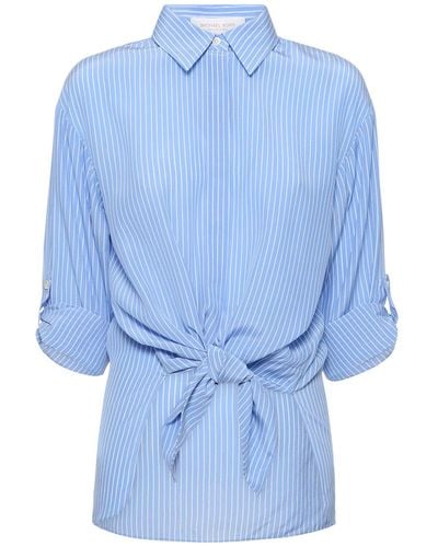 Michael Kors Striped Silk Crepe Shirt - Blue