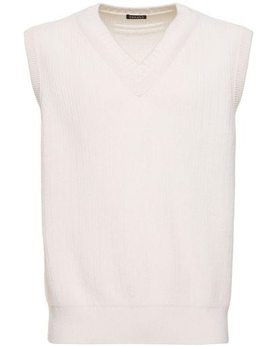Zegna Ribbed Cashmere & Cotton Knit Vest - White