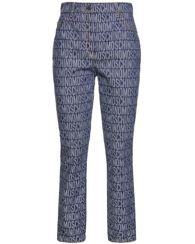 Moschino Logo Jacquard Mid Rise Straight Jeans - Blue