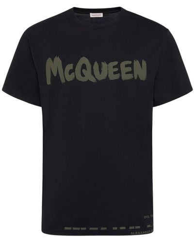 Alexander McQueen T-shirt Aus Baumwolle Mit Logo - Schwarz