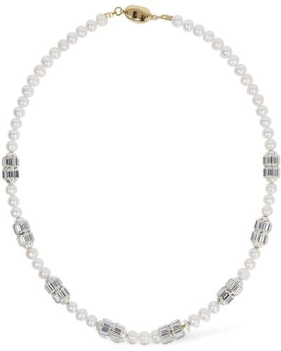 Timeless Pearly Pearl & Crystal Collar Necklace - White