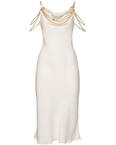 Rabanne Satin Mini Dress With Chain - White
