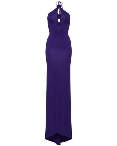 Magda Butrym Long Jersey Halter Dress W/Roses - Purple