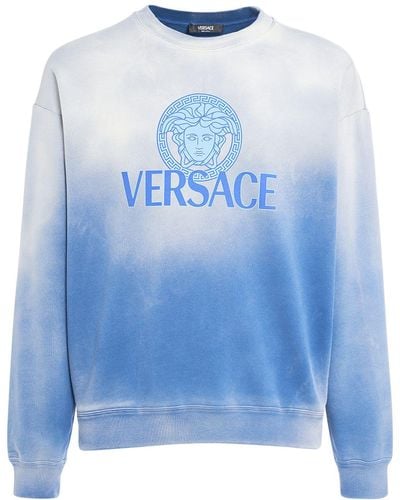 Versace Sweatshirt Aus Baumwolle Mit Logo & Dégradé-print - Blau