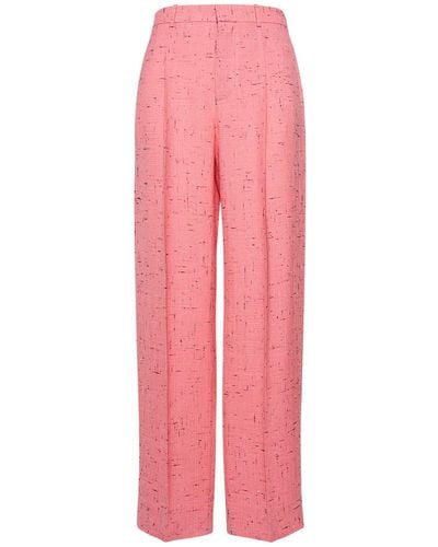 Bottega Veneta Textured Crisscross Viscose Blend Trousers - Pink