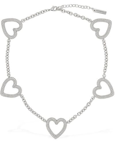 Mach & Mach Multiple Crystal Heart Collar Necklace - White