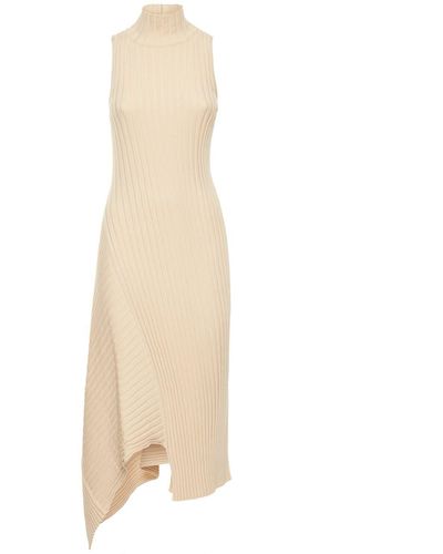 Stella McCartney Asymmetric Rib Knit Cotton Midi Dress - Natural