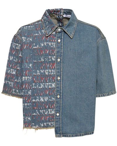 Lanvin Asymmetric Denim Short Sleeve Shirt - Blue