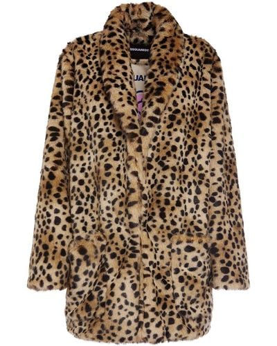 DSquared² Manteau midi en fausse fourrure imprimé léopard - Multicolore