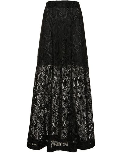 Ermanno Scervino Embroidered Lace High-Rise Long Skirt - Black