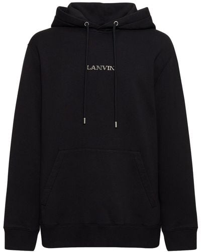 Lanvin Logo Embroidery Oversized Cotton Hoodie - Black