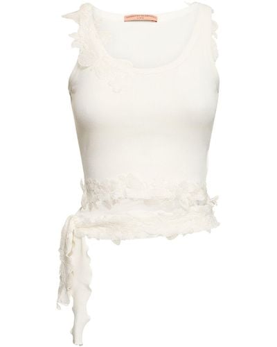 Ermanno Scervino Jersey & Lace Cropped Top - White