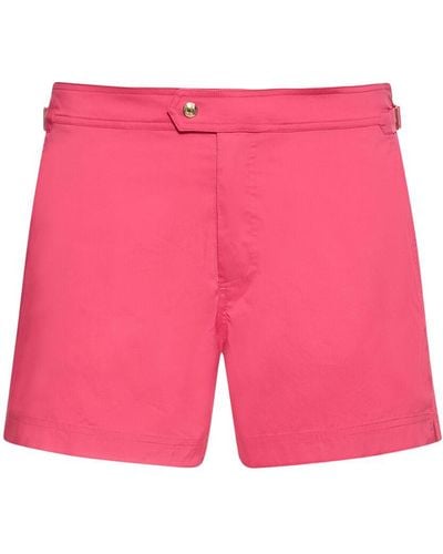Tom Ford Compact Poplin Swim Shorts W/ Piping - Pink