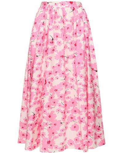 MSGM Printed Cotton Midi Skirt - Pink