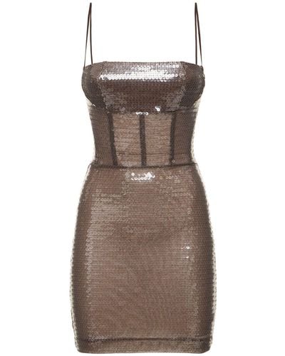 Nensi Dojaka Kendall Sequined Mini Dress - Brown