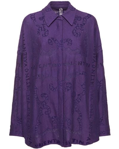 Valentino Cotton Guipure Lace Oversize Shirt - Purple