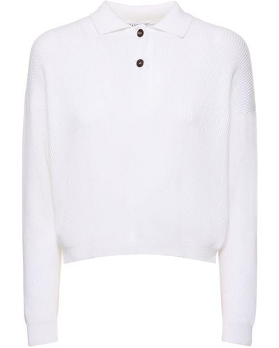 Brunello Cucinelli Cotton Rib Knit Polo Sweater - White