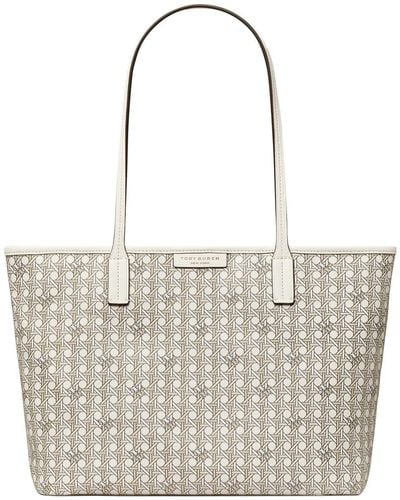 Tory Burch Small Coated Cotton Zip Tote Bag - White