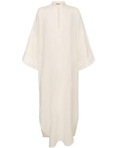 Ermanno Scervino Linen Long Sleeve Caftan Dress - White