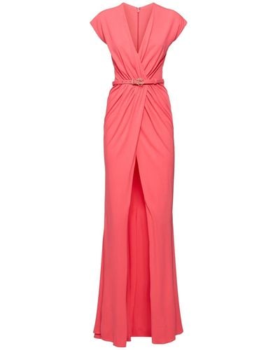 Elie Saab Draped Fluid Jersey V Neck Long Dress - Red